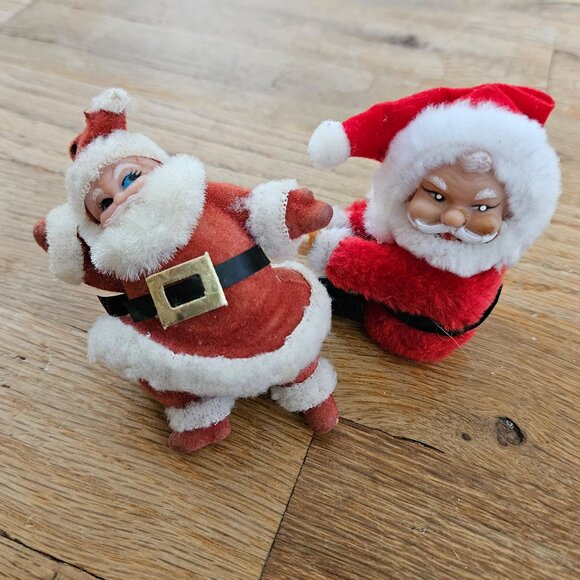 Vintage 50s 60s Christmas Santa Claus Felt Flocked Waving Ornament Clip On Santa - Picture 1 of 4